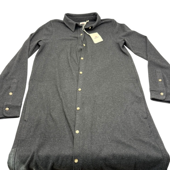 Faherty Legend Sweater Dress Medium Button Long Sleeve Heathered Black Twill New - Picture 1 of 14